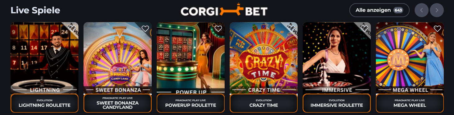 Corgibet Casino Live-Tischspiele